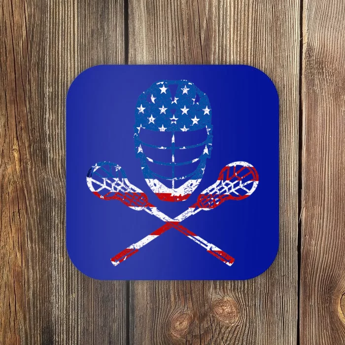 Lacrosse American Flag Lax Helmet Sticks Coaster