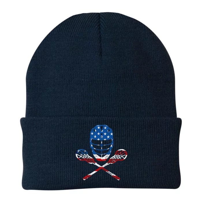 Lacrosse American Flag Lax Helmet Sticks Knit Cap Winter Beanie