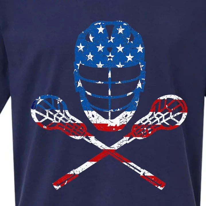 Lacrosse American Flag Lax Helmet Sticks Sueded Cloud Jersey T-Shirt