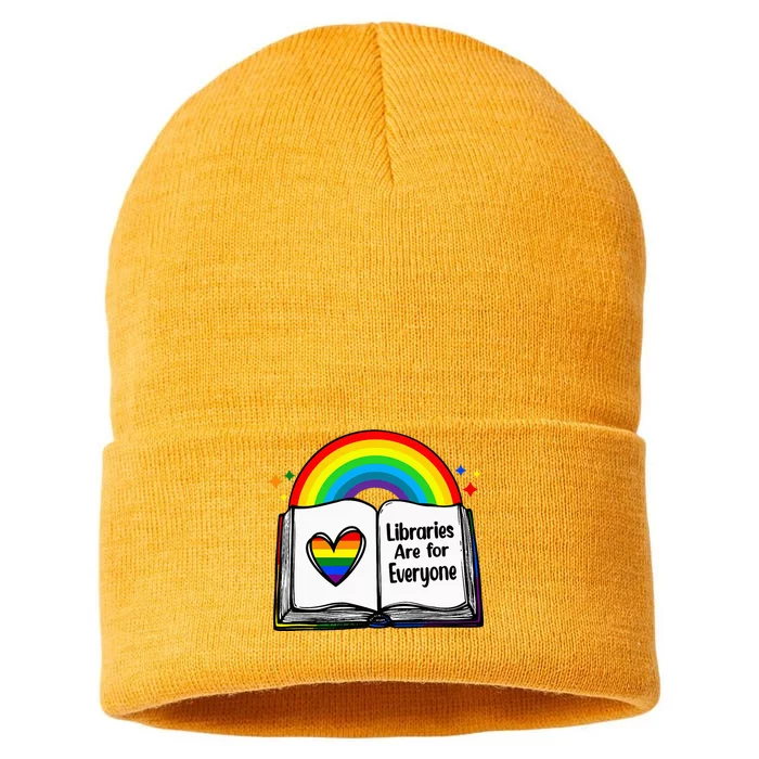 Libraries Are For Everyone Rainbow Lgbt Flag Librarian Sustainable Knit Beanie