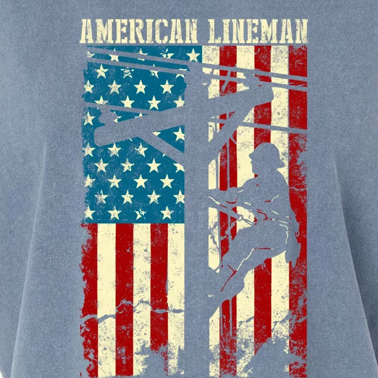 Lineman American flag Electric Cable gift Patriotic Lineman Garment-Dyed Women's Muscle Tee