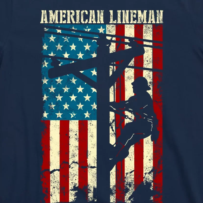 Lineman American flag Electric Cable gift Patriotic Lineman T-Shirt