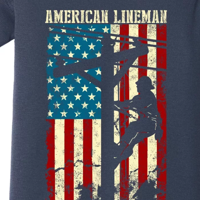 Lineman American flag Electric Cable gift Patriotic Lineman Baby Bodysuit