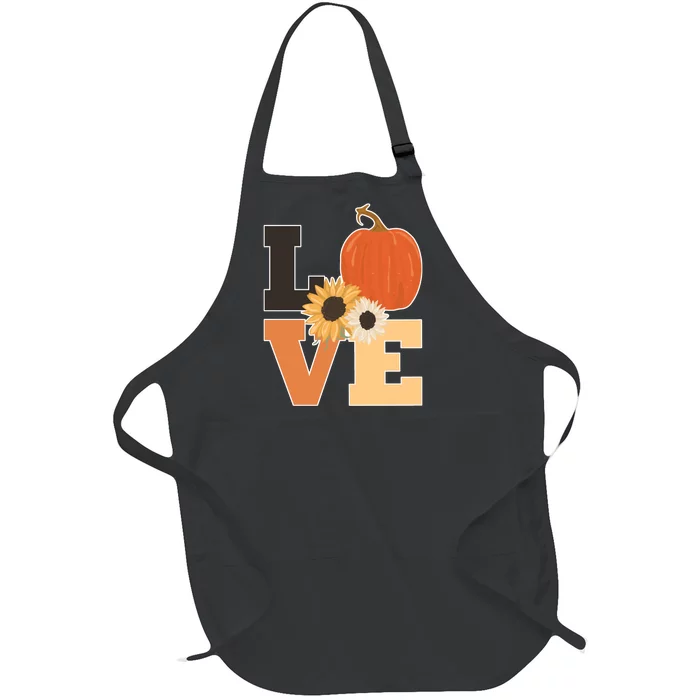 LOVE Autumn Floral Pumpkin Fall Season Full-Length Apron With Pocket