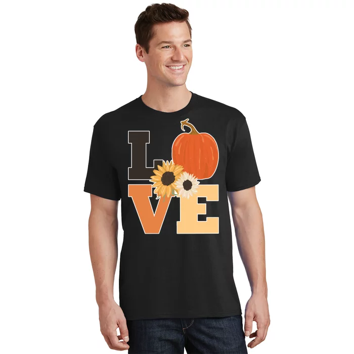 LOVE Autumn Floral Pumpkin Fall Season T-Shirt