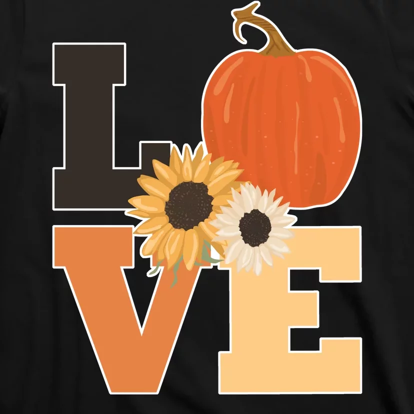 LOVE Autumn Floral Pumpkin Fall Season T-Shirt