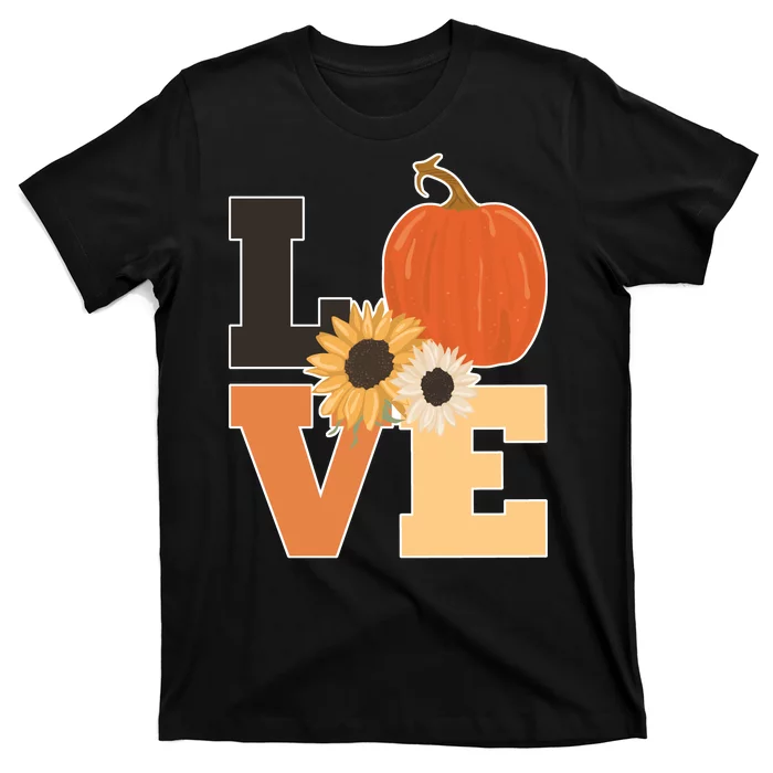 LOVE Autumn Floral Pumpkin Fall Season T-Shirt