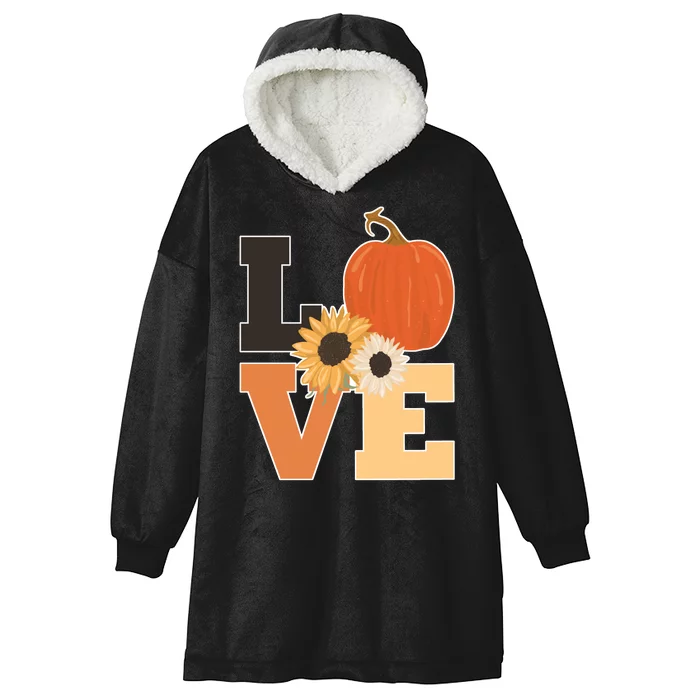 LOVE Autumn Floral Pumpkin Fall Season Hooded Wearable Blanket