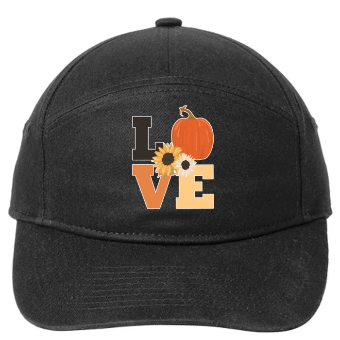 LOVE Autumn Floral Pumpkin Fall Season 7-Panel Snapback Hat