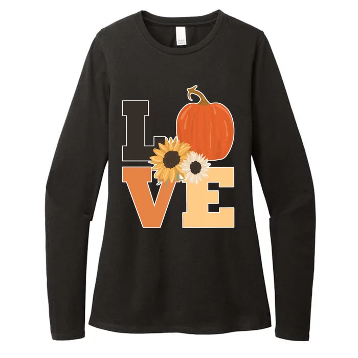 LOVE Autumn Floral Pumpkin Fall Season Womens CVC Long Sleeve Shirt