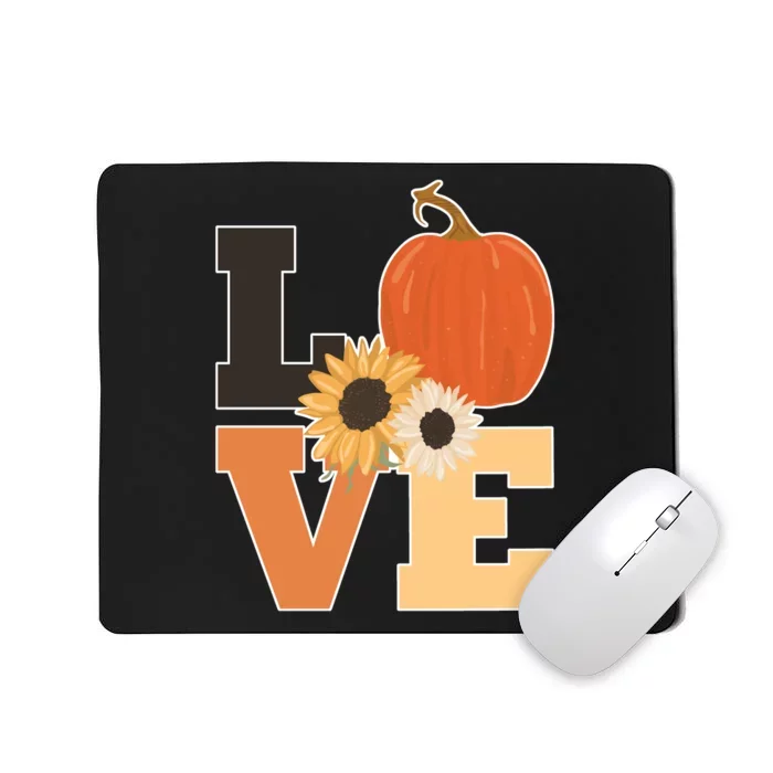 LOVE Autumn Floral Pumpkin Fall Season Mousepad