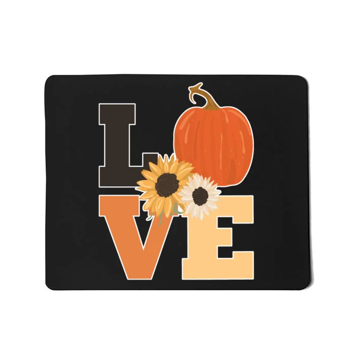 LOVE Autumn Floral Pumpkin Fall Season Mousepad