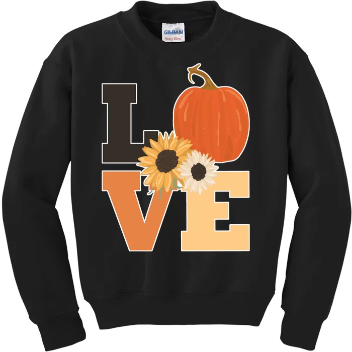 LOVE Autumn Floral Pumpkin Fall Season Kids Sweatshirt