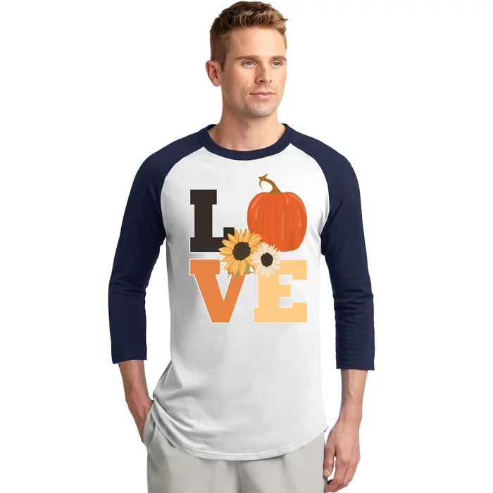 LOVE Autumn Floral Pumpkin Fall Season Baseball Sleeve Shirt