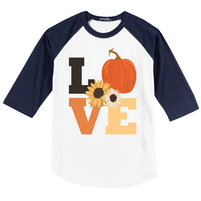 LOVE Autumn Floral Pumpkin Fall Season Baseball Sleeve Shirt