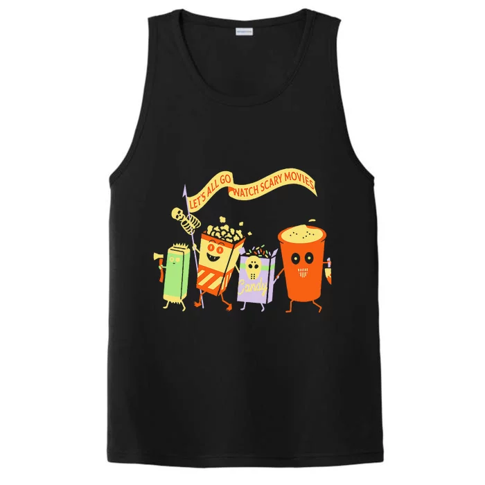 LetS All Go Watch Scary Movies Funny Popcoin Halloween Performance Tank