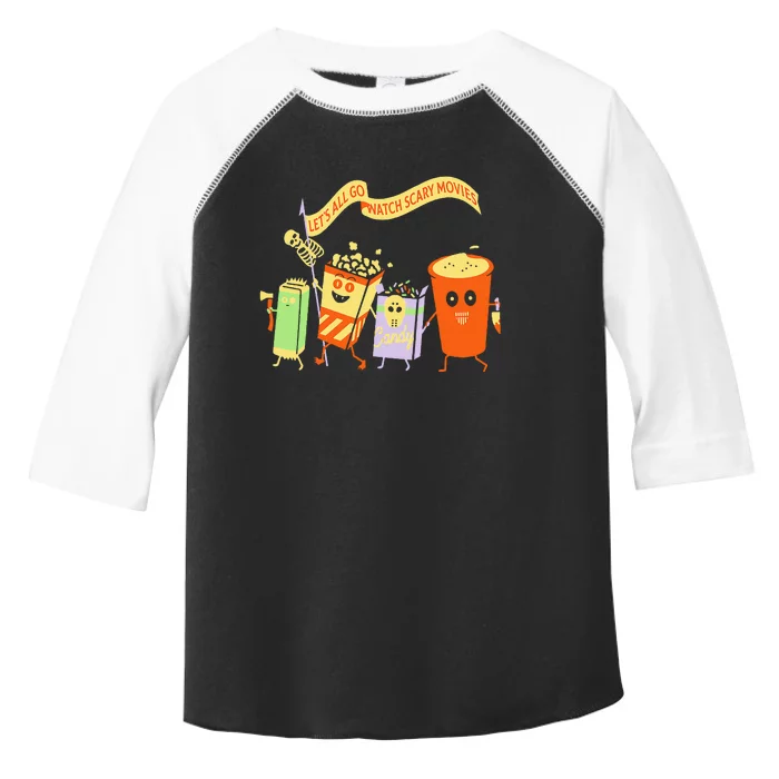 LetS All Go Watch Scary Movies Funny Popcoin Halloween Toddler Fine Jersey T-Shirt