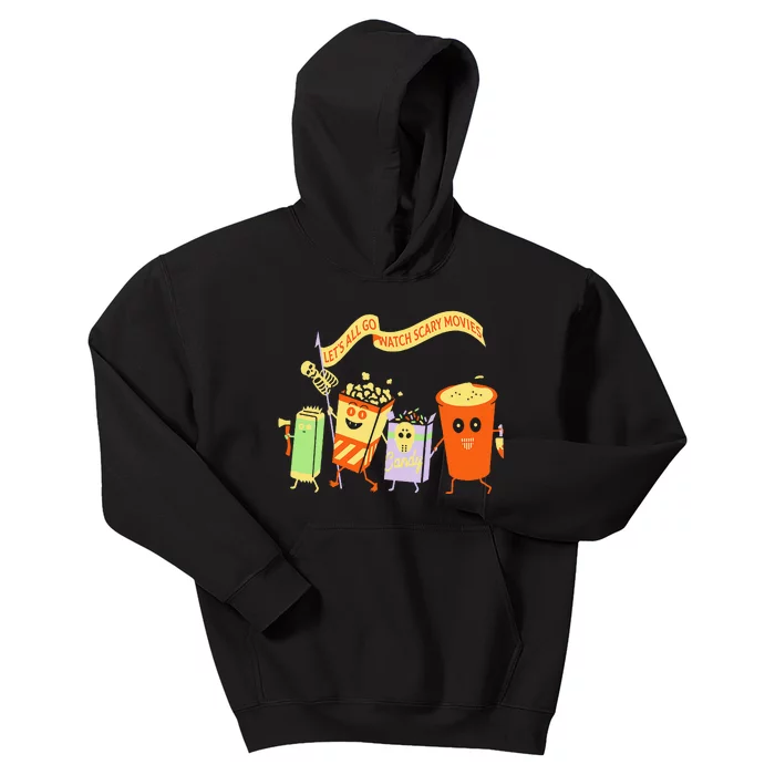 LetS All Go Watch Scary Movies Funny Popcoin Halloween Kids Hoodie