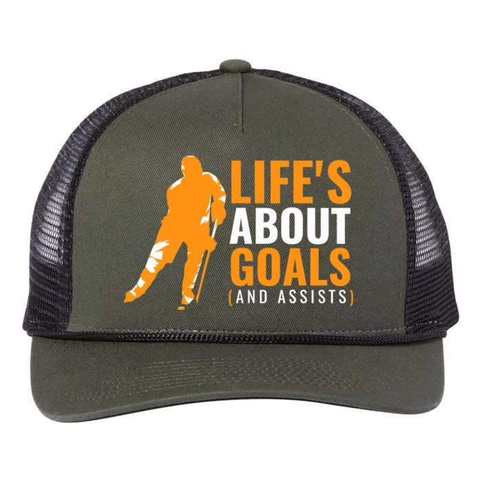 Life's About Goals Ice Hockey For Boys Ice Hockey Retro Rope Trucker Hat Cap