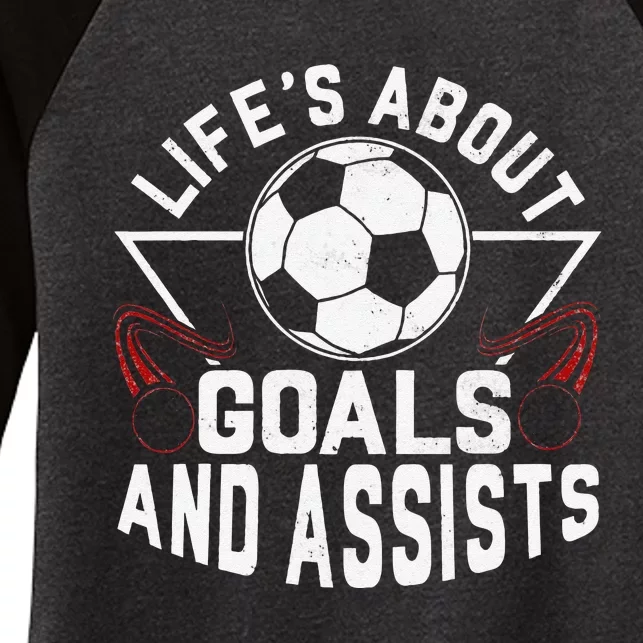 Life's About Goals Funny Soccer Player team Women's Tri-Blend 3/4-Sleeve Raglan Shirt