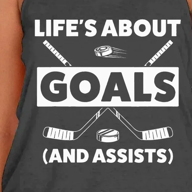 Lifes About Goals Assist Ice Hockey Sports Player Women's Knotted Racerback Tank