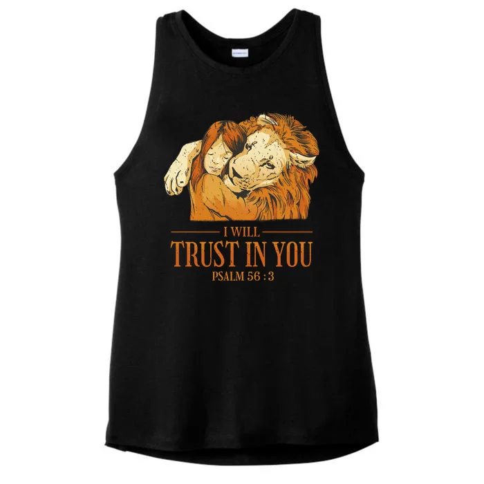 Lion And Girl I Will Trust In You Psalm 56 : 3 Ladies Tri-Blend Wicking Tank