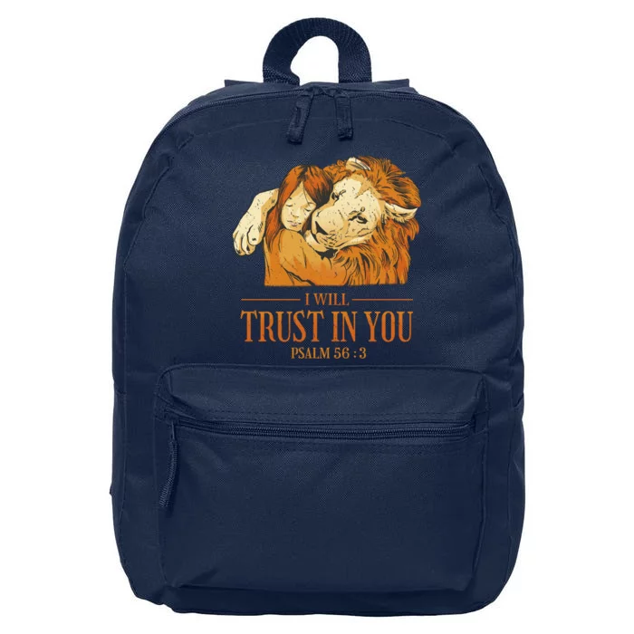 Lion And Girl I Will Trust In You Psalm 56 : 3 16 in Basic Backpack