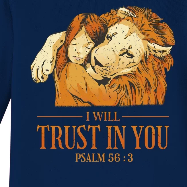 Lion And Girl I Will Trust In You Psalm 56 : 3 Baby Long Sleeve Bodysuit