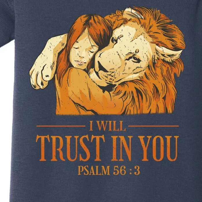 Lion And Girl I Will Trust In You Psalm 56 : 3 Baby Bodysuit