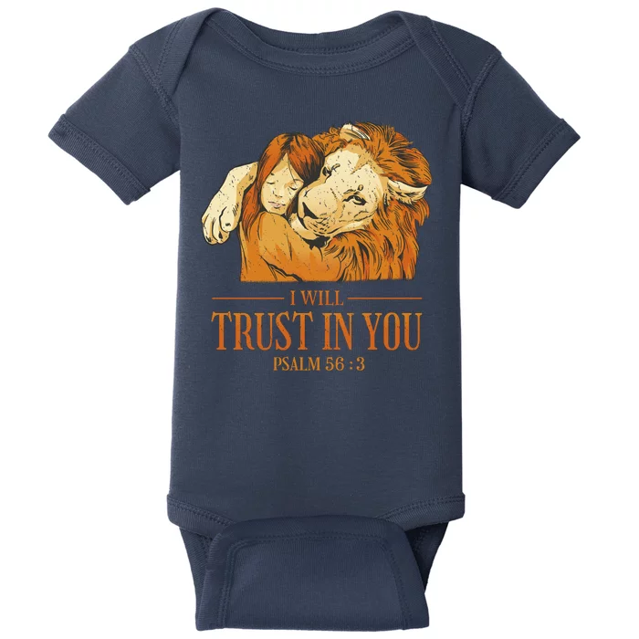 Lion And Girl I Will Trust In You Psalm 56 : 3 Baby Bodysuit