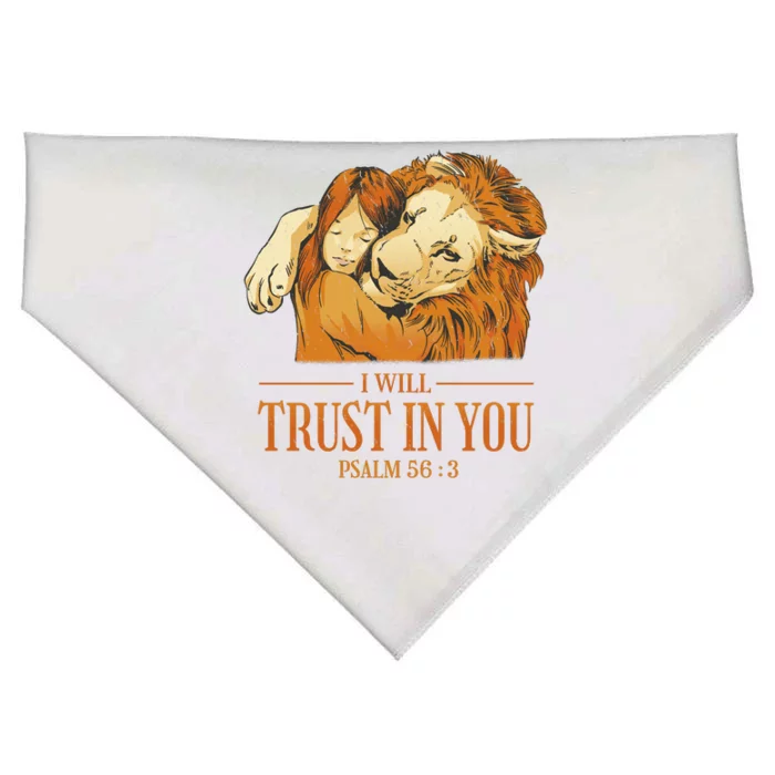 Lion And Girl I Will Trust In You Psalm 56 : 3 USA-Made Doggie Bandana