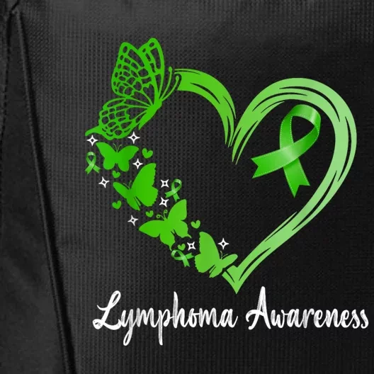 Lymphoma Awareness Green Ribbon Heart Lymphoma Warrior City Backpack