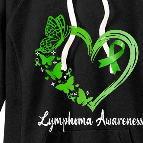 Lymphoma Awareness Green Ribbon Heart Lymphoma Warrior Women's Fleece Hoodie