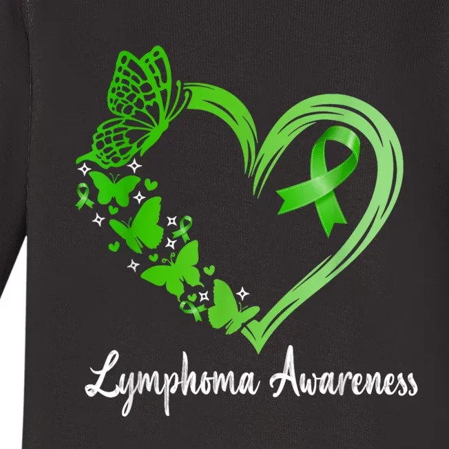 Lymphoma Awareness Green Ribbon Heart Lymphoma Warrior Baby Long Sleeve Bodysuit