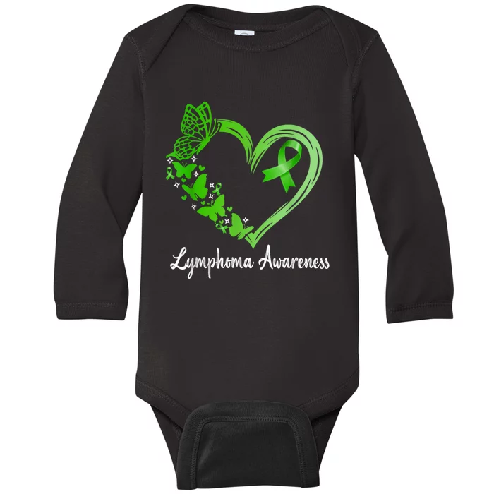 Lymphoma Awareness Green Ribbon Heart Lymphoma Warrior Baby Long Sleeve Bodysuit