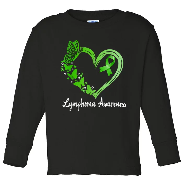 Lymphoma Awareness Green Ribbon Heart Lymphoma Warrior Toddler Long Sleeve Shirt