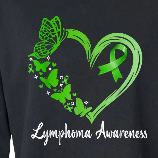 Lymphoma Awareness Green Ribbon Heart Lymphoma Warrior Cropped Pullover Crew