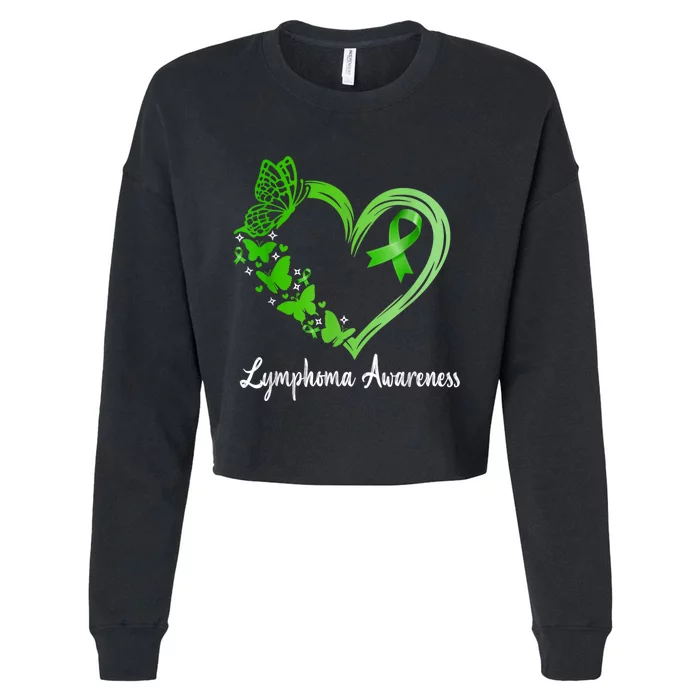 Lymphoma Awareness Green Ribbon Heart Lymphoma Warrior Cropped Pullover Crew