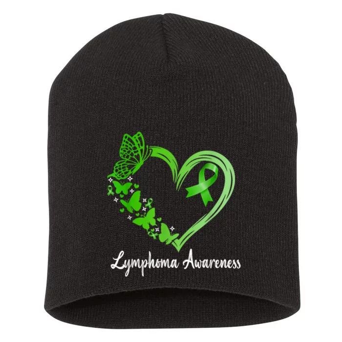 Lymphoma Awareness Green Ribbon Heart Lymphoma Warrior Short Acrylic Beanie