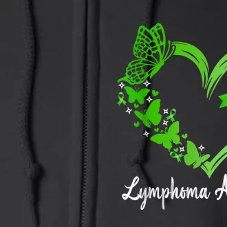 Lymphoma Awareness Green Ribbon Heart Lymphoma Warrior Full Zip Hoodie