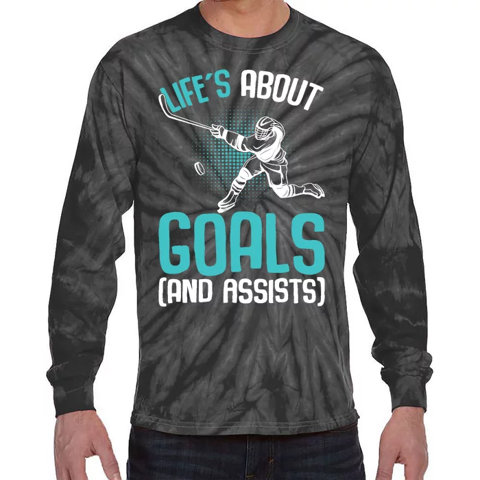 Life´s About Goals Hockey Player Ice Hockey Boy Tie-Dye Long Sleeve Shirt