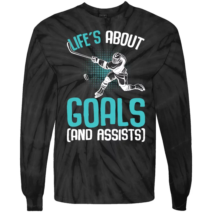 Life´s About Goals Hockey Player Ice Hockey Boy Tie-Dye Long Sleeve Shirt