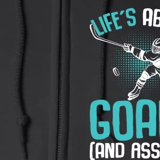 Life´s About Goals Hockey Player Ice Hockey Boy Full Zip Hoodie