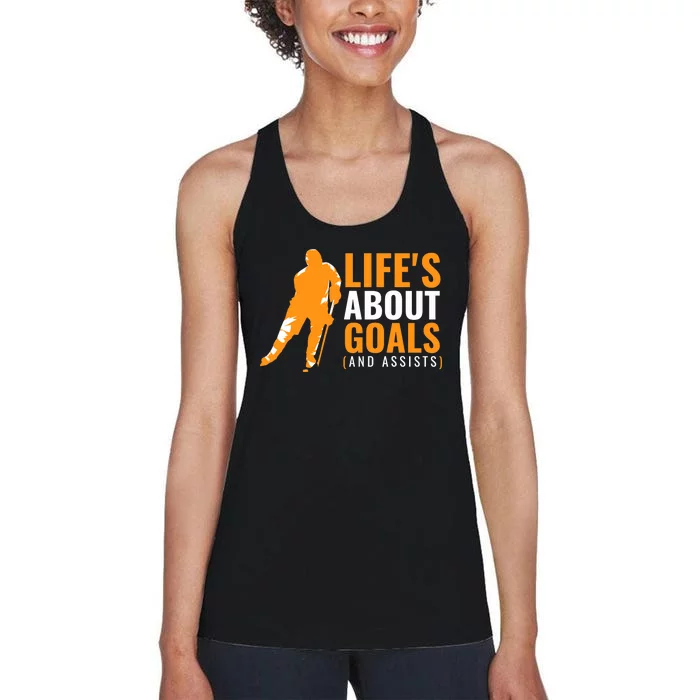 Life's About Goals Ice Hockey Women's Racerback Tank