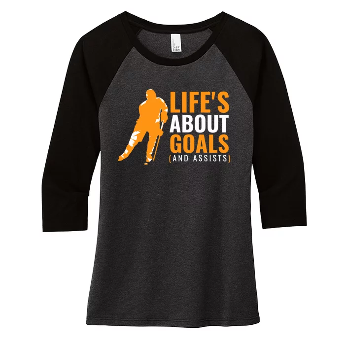 Life's About Goals Ice Hockey Women's Tri-Blend 3/4-Sleeve Raglan Shirt