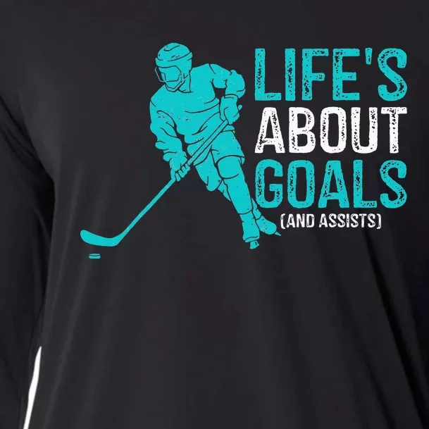 Life's About Goals And Assists Hockey Player Ice Hockey Cooling Performance Long Sleeve Crew