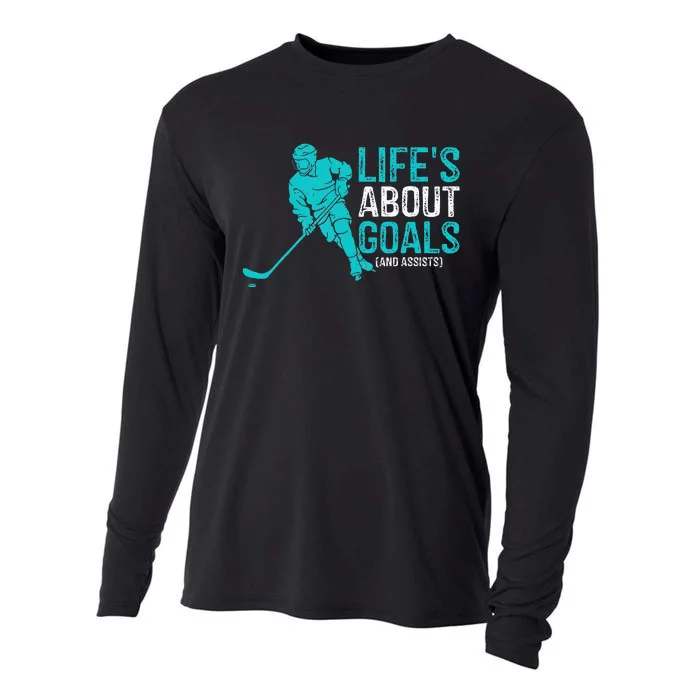 Life's About Goals And Assists Hockey Player Ice Hockey Cooling Performance Long Sleeve Crew