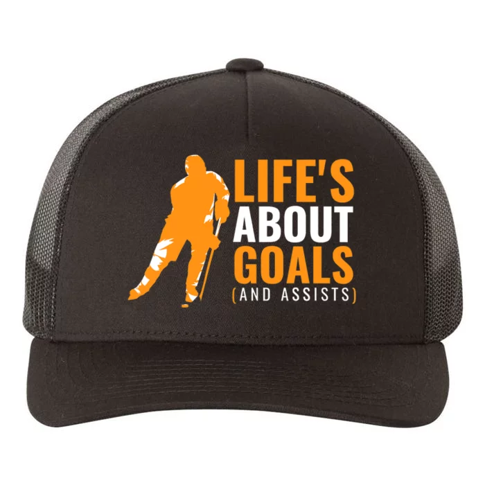 Life's About Goals Ice Hockey Shirt For Boys Ice Hockey TShirt Yupoong Adult 5-Panel Trucker Hat