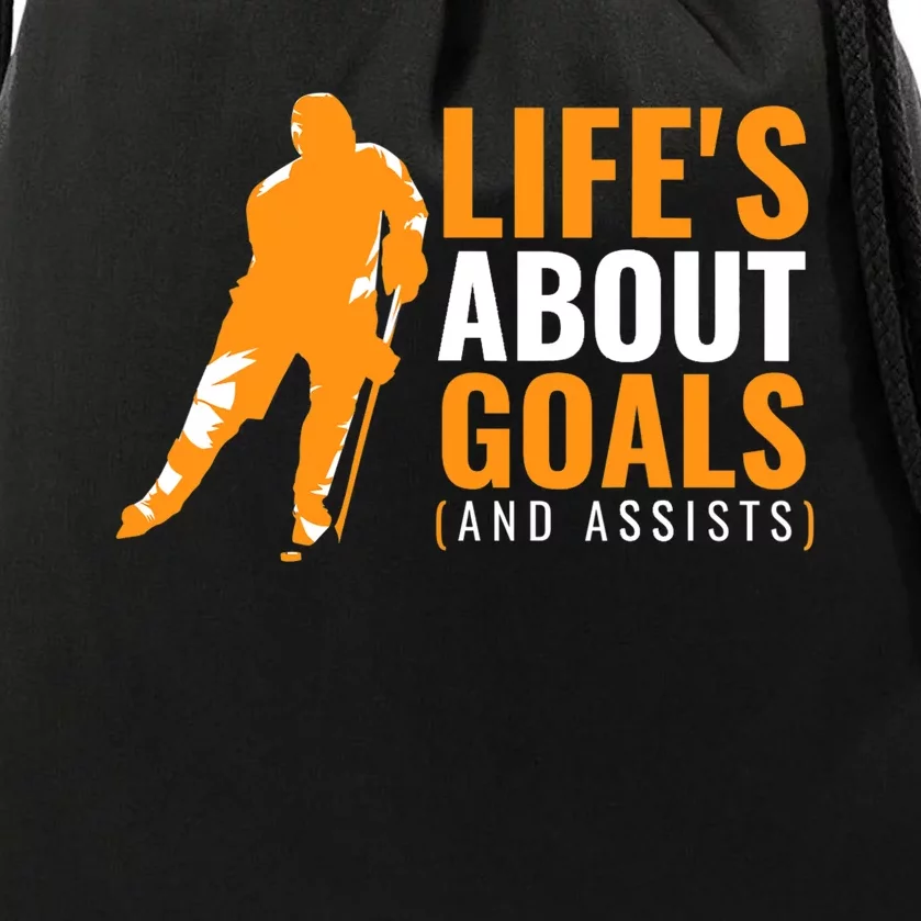 Life's About Goals Ice Hockey Shirt For Boys Ice Hockey TShirt Drawstring Bag