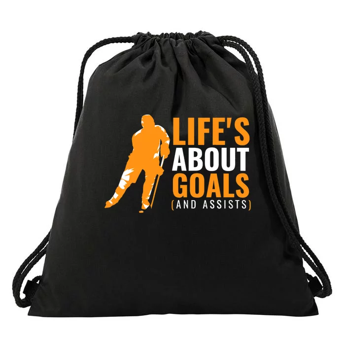 Life's About Goals Ice Hockey Shirt For Boys Ice Hockey TShirt Drawstring Bag